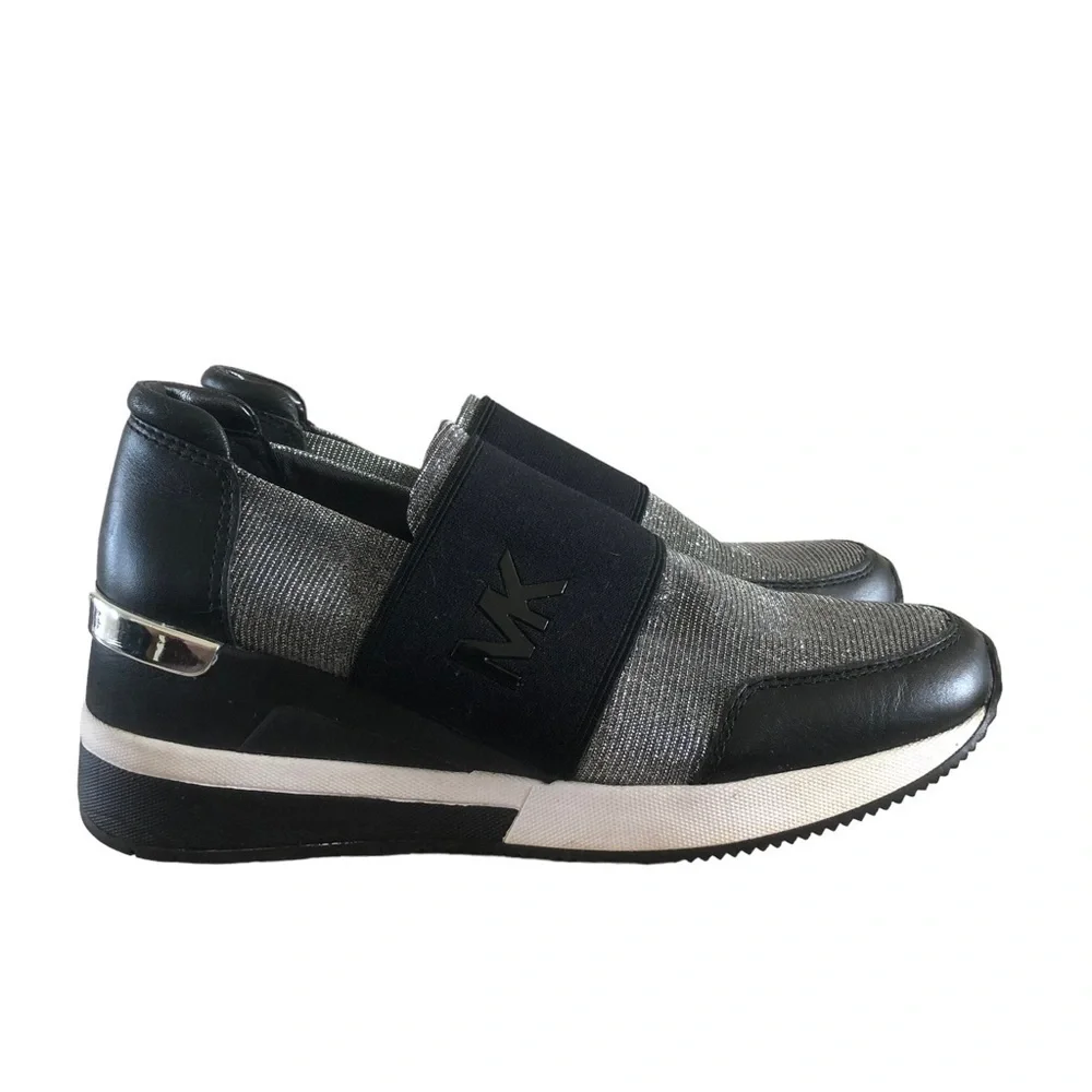 Michael Kors Black & Silver Felix Leather‎ Trainer Sneakers 6